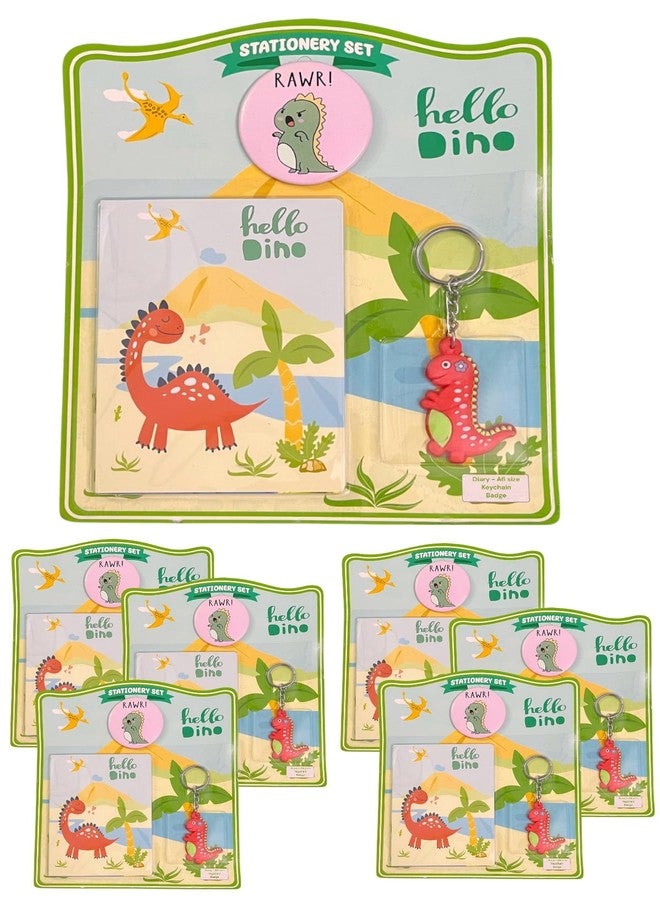 Le Delite Cartoon party return gift set stationary combo pack I A6 size diary with badge & keychain (3 items in 1 set) (dinosaur 10 sets) - Image 1